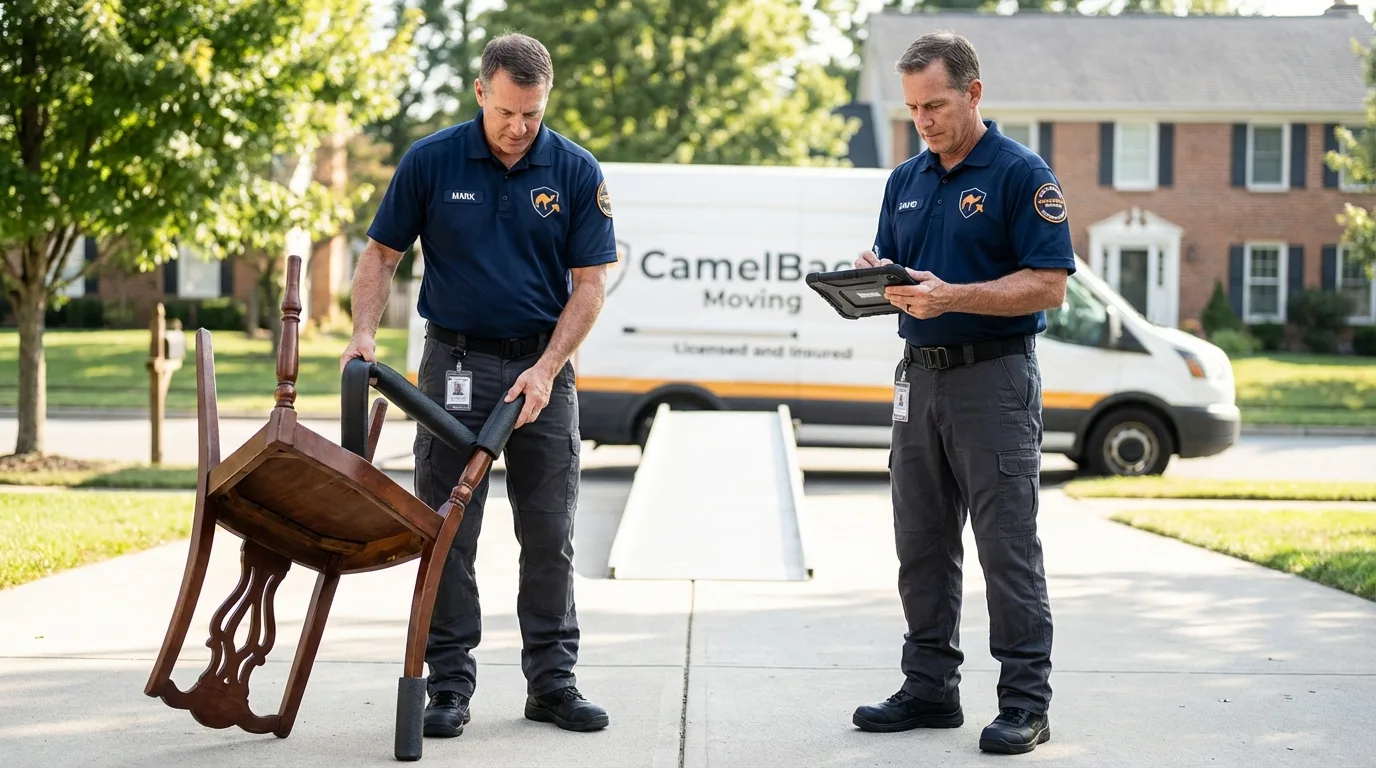 Movers inspecting furniture for damage prevention before loading in Jenkins, KY