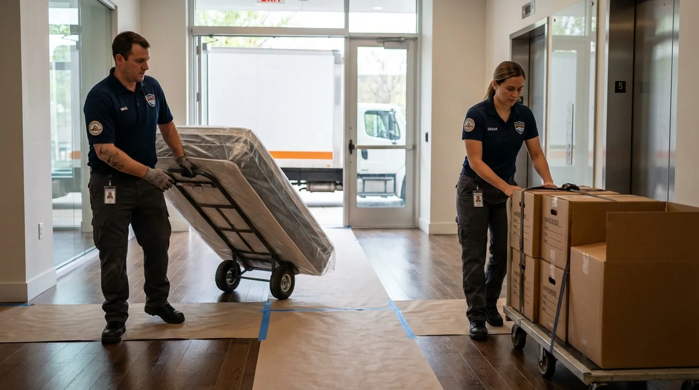 Professional apartment movers loading elevator in Jenkins, KY